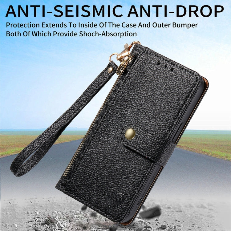 For Honor 100 Pro 5G Love Zipper Lanyard Leather Phone Case(Black)