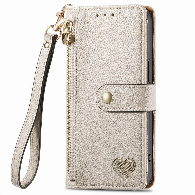 For Honor 100 Pro 5G Love Zipper Lanyard Leather Phone Case(Gray)
