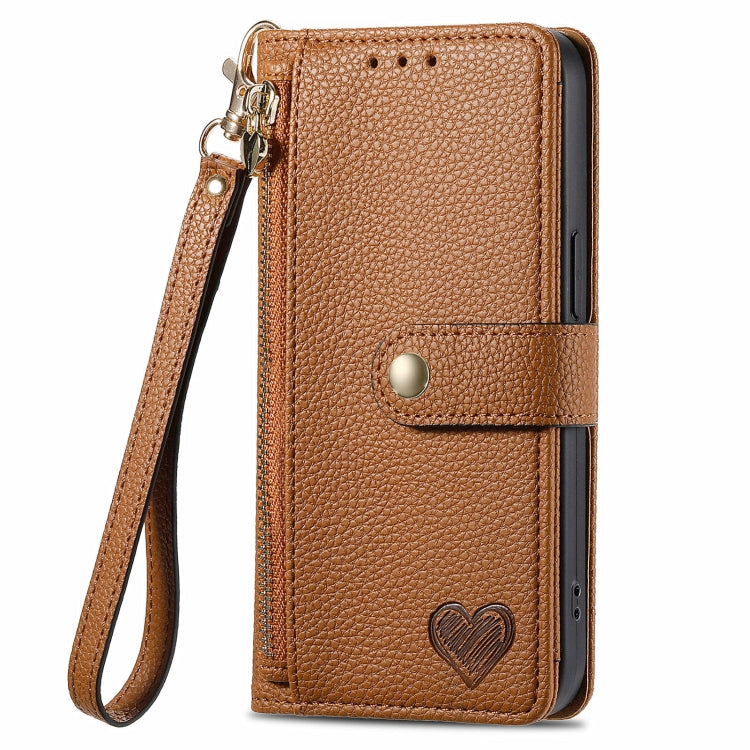 For Honor X6a Love Zipper Lanyard Leather Phone Case(Brown)