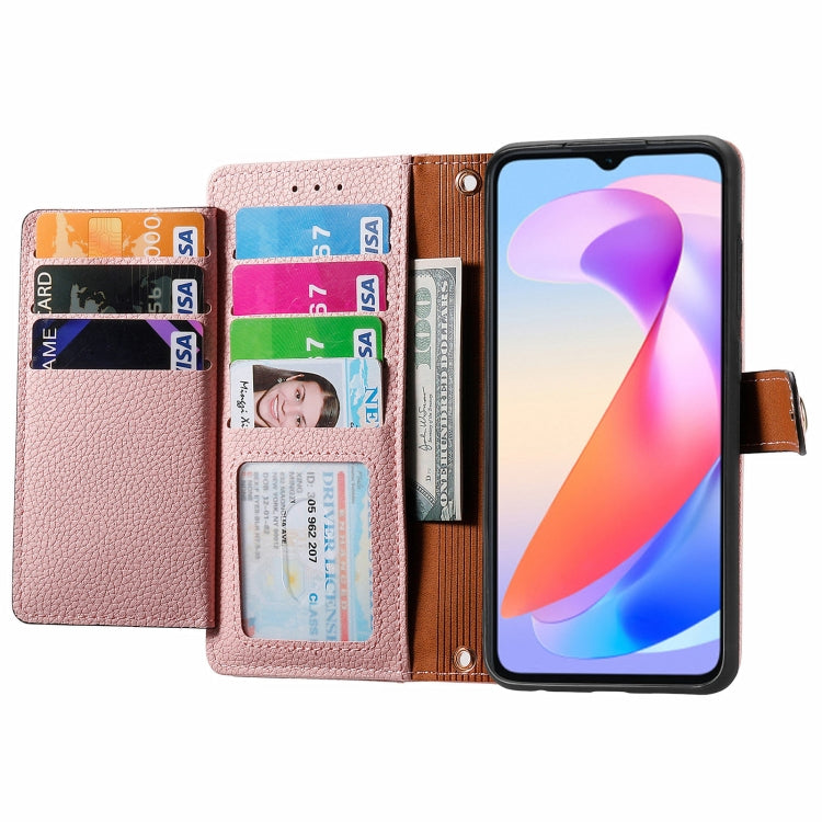 For Honor X6a Love Zipper Lanyard Leather Phone Case(Pink)