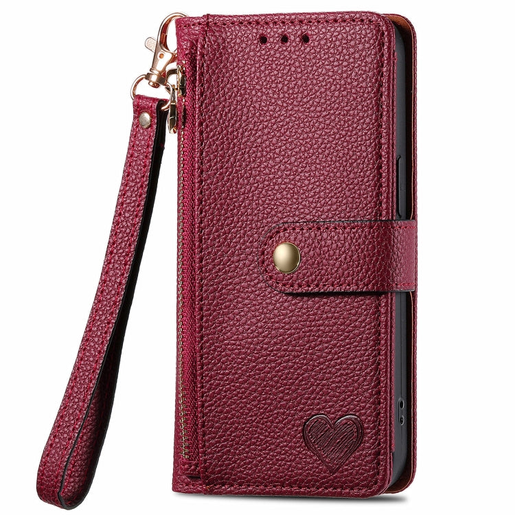 For Honor X6a Love Zipper Lanyard Leather Phone Case(Red)