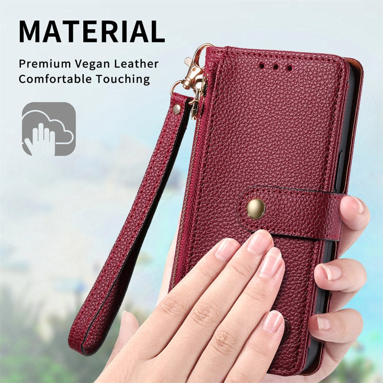 For Honor X6a Love Zipper Lanyard Leather Phone Case(Red)
