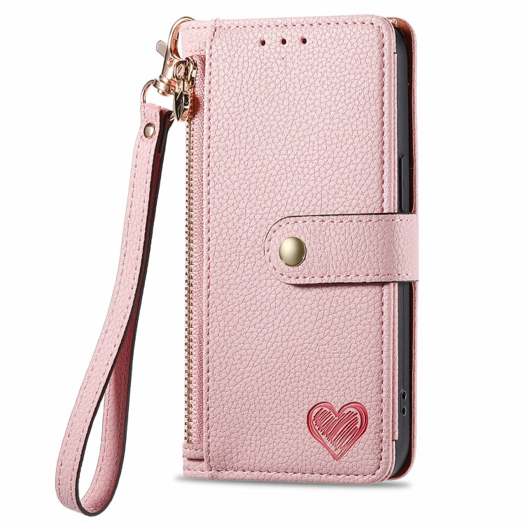 For Honor X8B Love Zipper Lanyard Leather Phone Case(Pink)