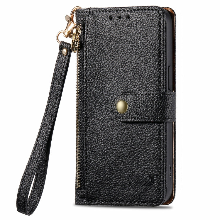 For Honor X50i Love Zipper Lanyard Leather Phone Case(Black)
