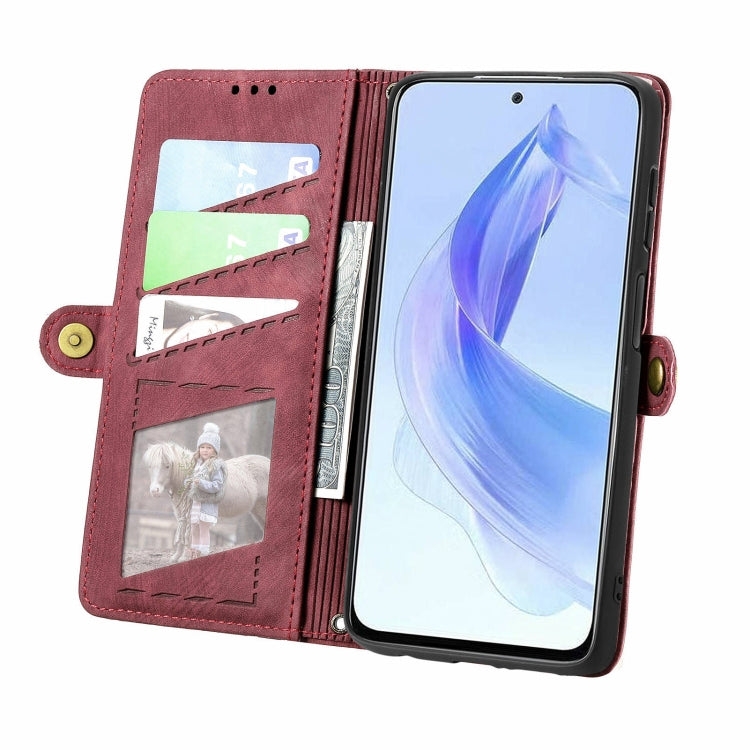 For Honor X50i Geometric Zipper Wallet Side Buckle Leather Phone Case(Red)