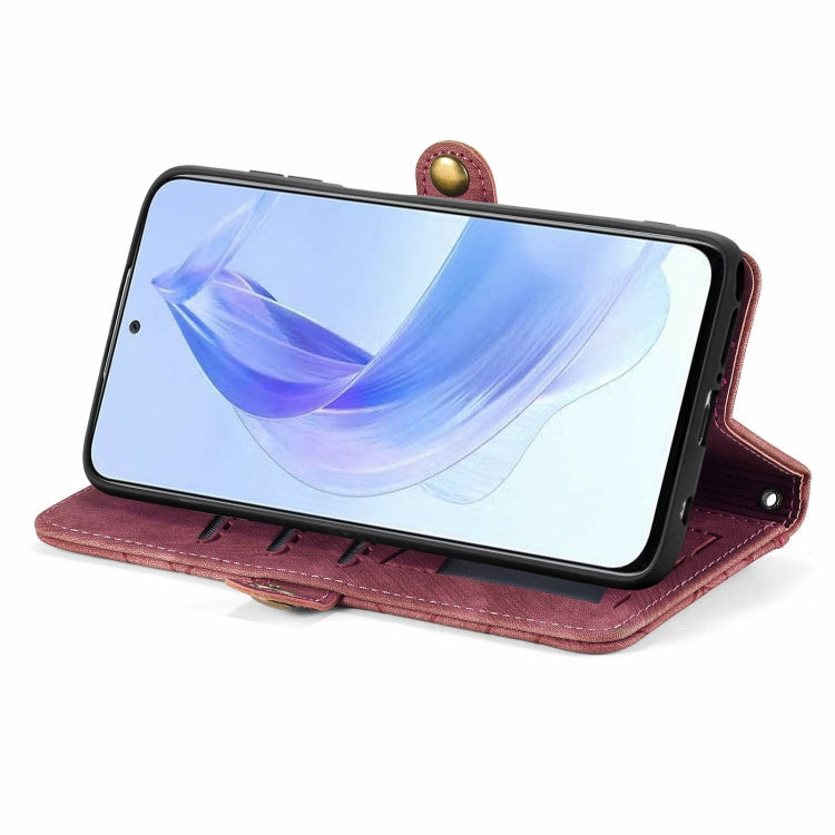 For Honor X50i Geometric Zipper Wallet Side Buckle Leather Phone Case(Red)