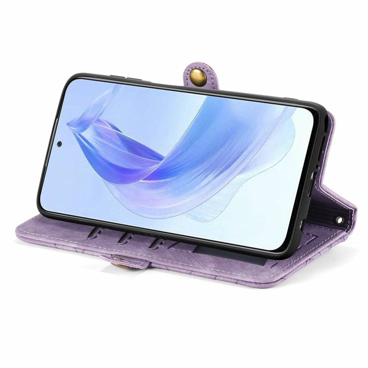 For Honor X50i Geometric Zipper Wallet Side Buckle Leather Phone Case(Purple)