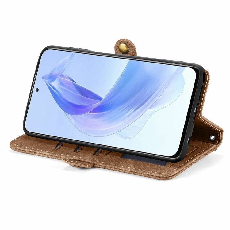 For Honor X50i Geometric Zipper Wallet Side Buckle Leather Phone Case(Brown)