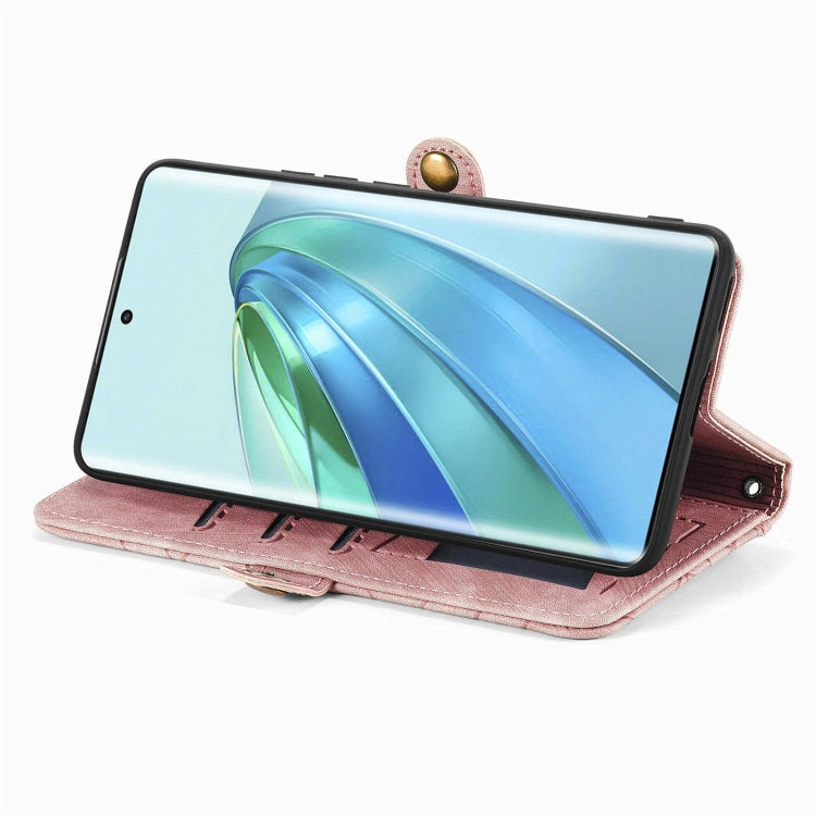 For Honor X9a Geometric Zipper Wallet Side Buckle Leather Phone Case(Pink)