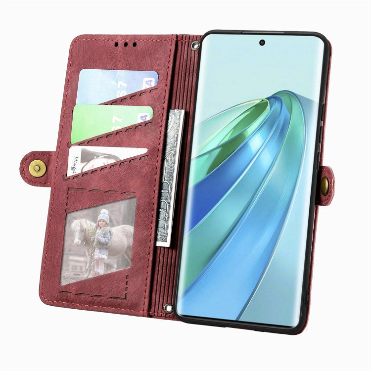 For Honor X9a Geometric Zipper Wallet Side Buckle Leather Phone Case(Red)