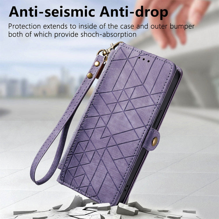 For Honor X9a Geometric Zipper Wallet Side Buckle Leather Phone Case(Purple)
