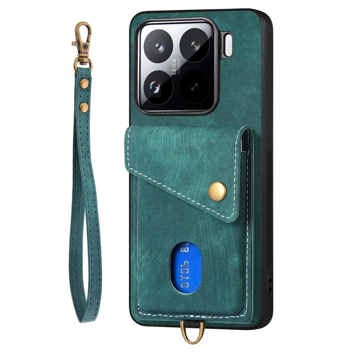 For Xiaomi 15 Retro Card Wallet Fold Leather Phone Case with Strap(Green)