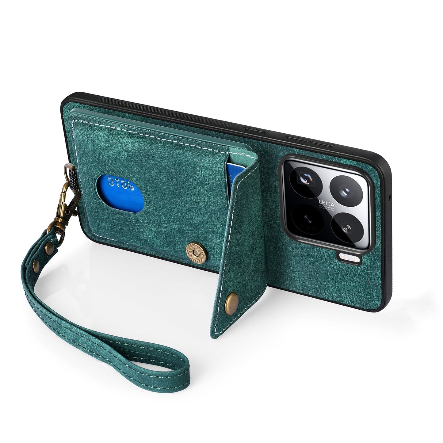 For Xiaomi 15 Retro Card Wallet Fold Leather Phone Case with Strap(Green)