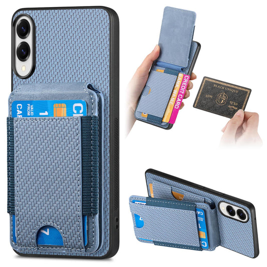 For Samsung Galaxy S25 Edge 5G Carbon Fiber Vertical Flip Wallet Stand Phone Case(Blue)