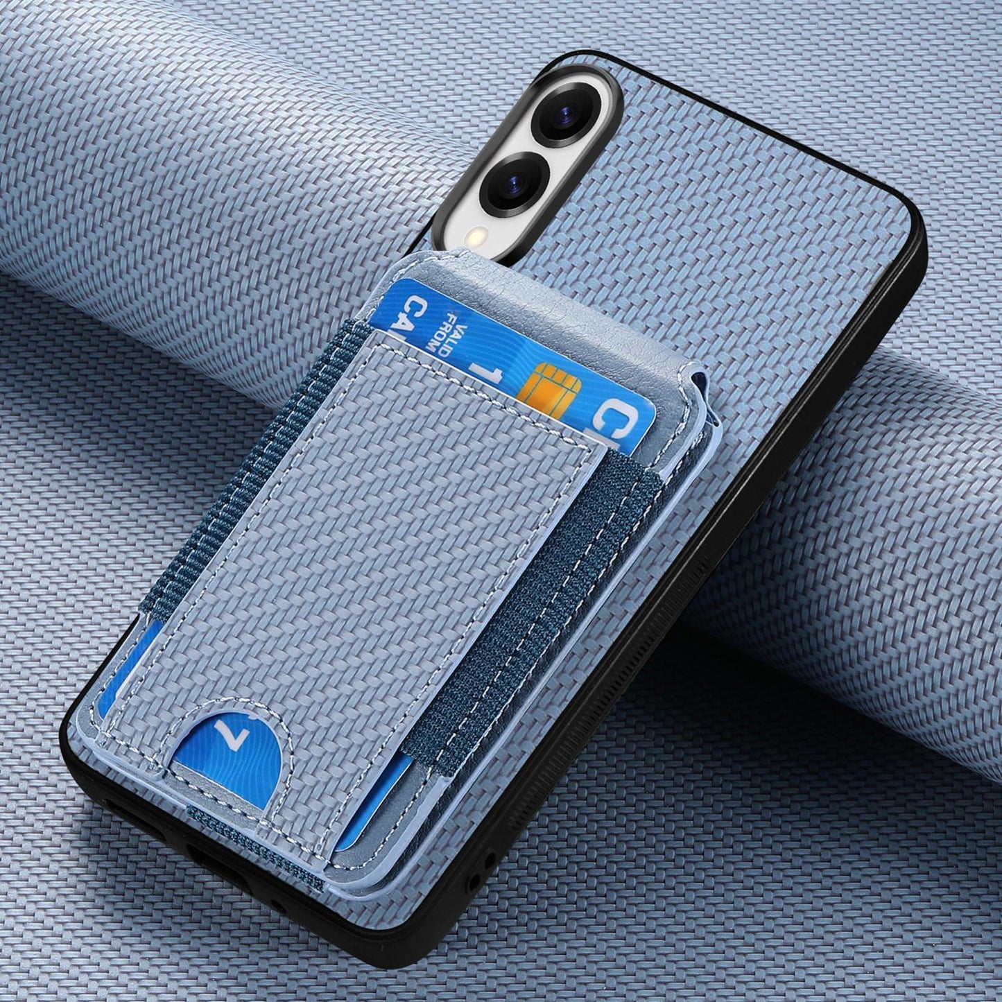 For Samsung Galaxy S25 Edge 5G Carbon Fiber Vertical Flip Wallet Stand Phone Case(Blue)