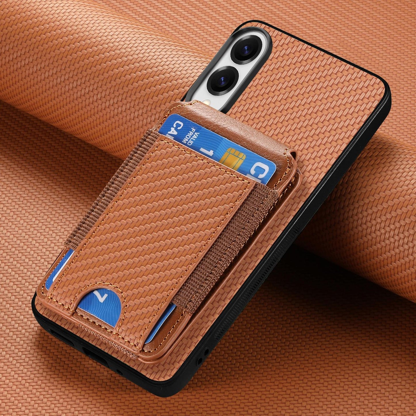For Samsung Galaxy S25 Edge 5G Carbon Fiber Vertical Flip Wallet Stand Phone Case(Brown)