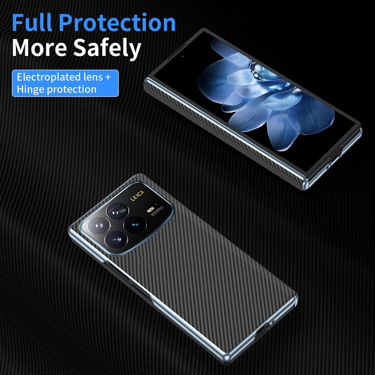 For Xiaomi MIX Fold 4 Electroplated Carbon Fiber Pattern Folding Phone Case with Hinge(Black)