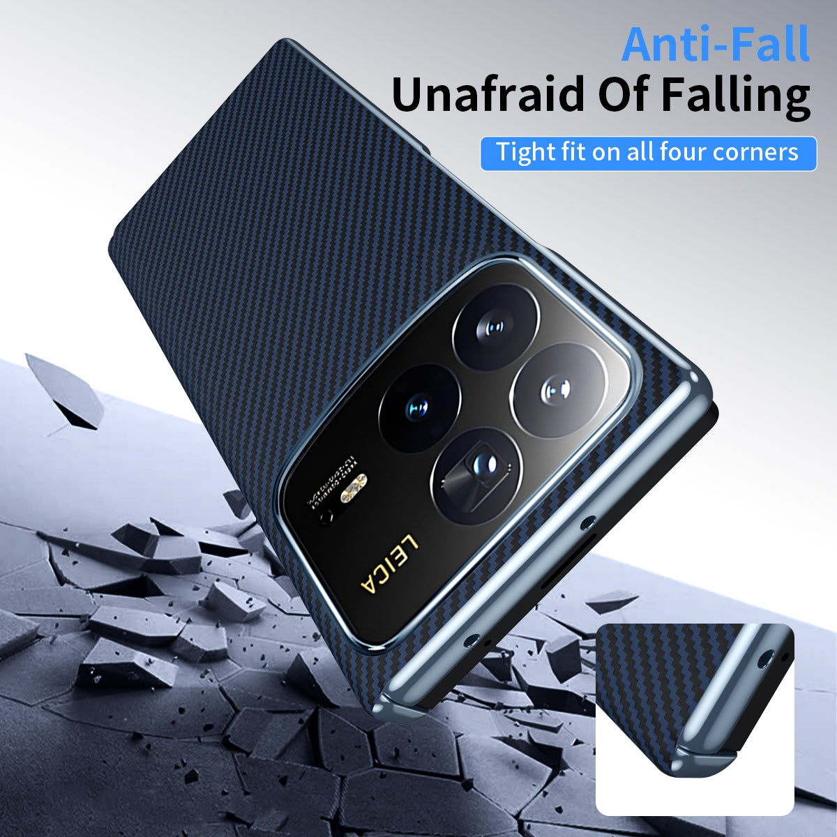 For Xiaomi MIX Fold 4 Electroplated Carbon Fiber Pattern Folding Phone Case with Hinge(Blue)