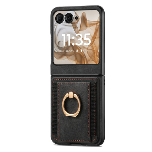 For Motorola Razr 50 Ultra Retro Skin-feel Ring Card Bag Phone Case(Black)