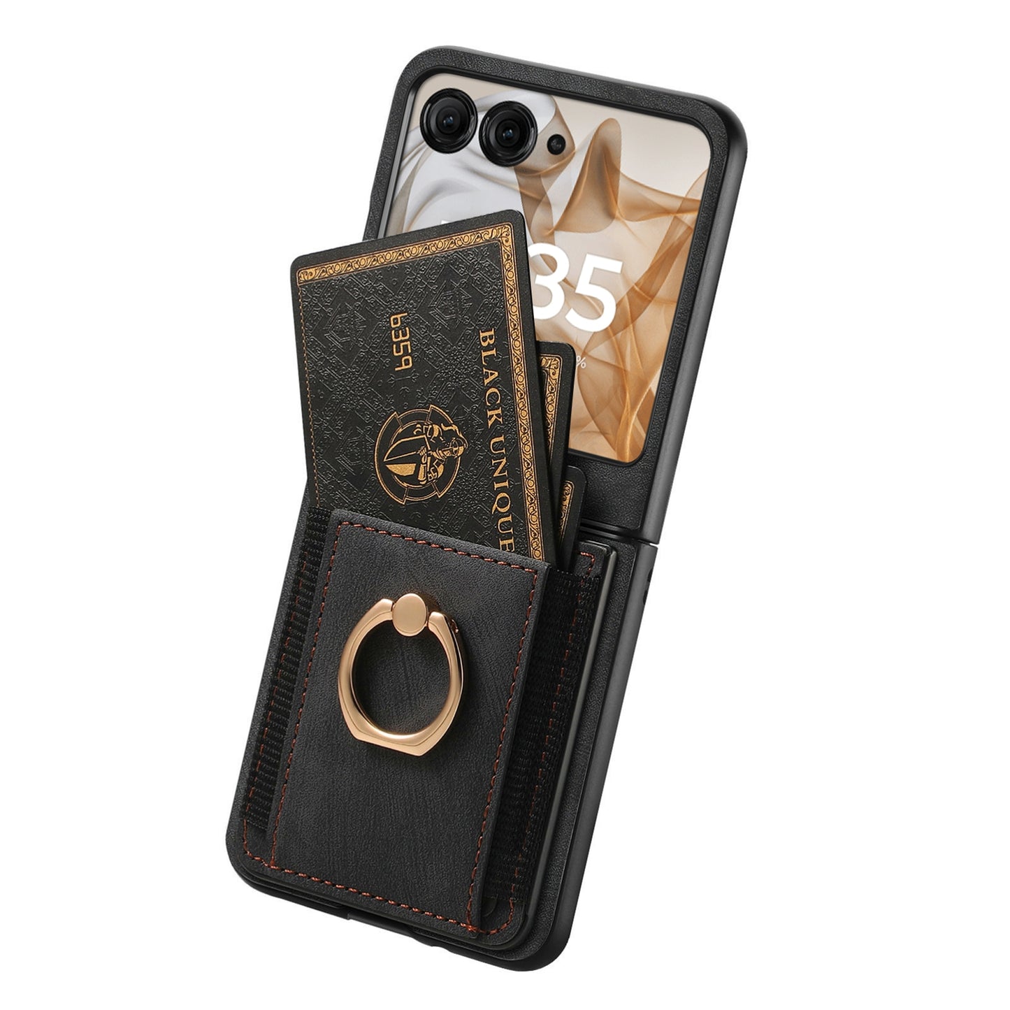 For Motorola Razr 50 Ultra Retro Skin-feel Ring Card Bag Phone Case(Black)