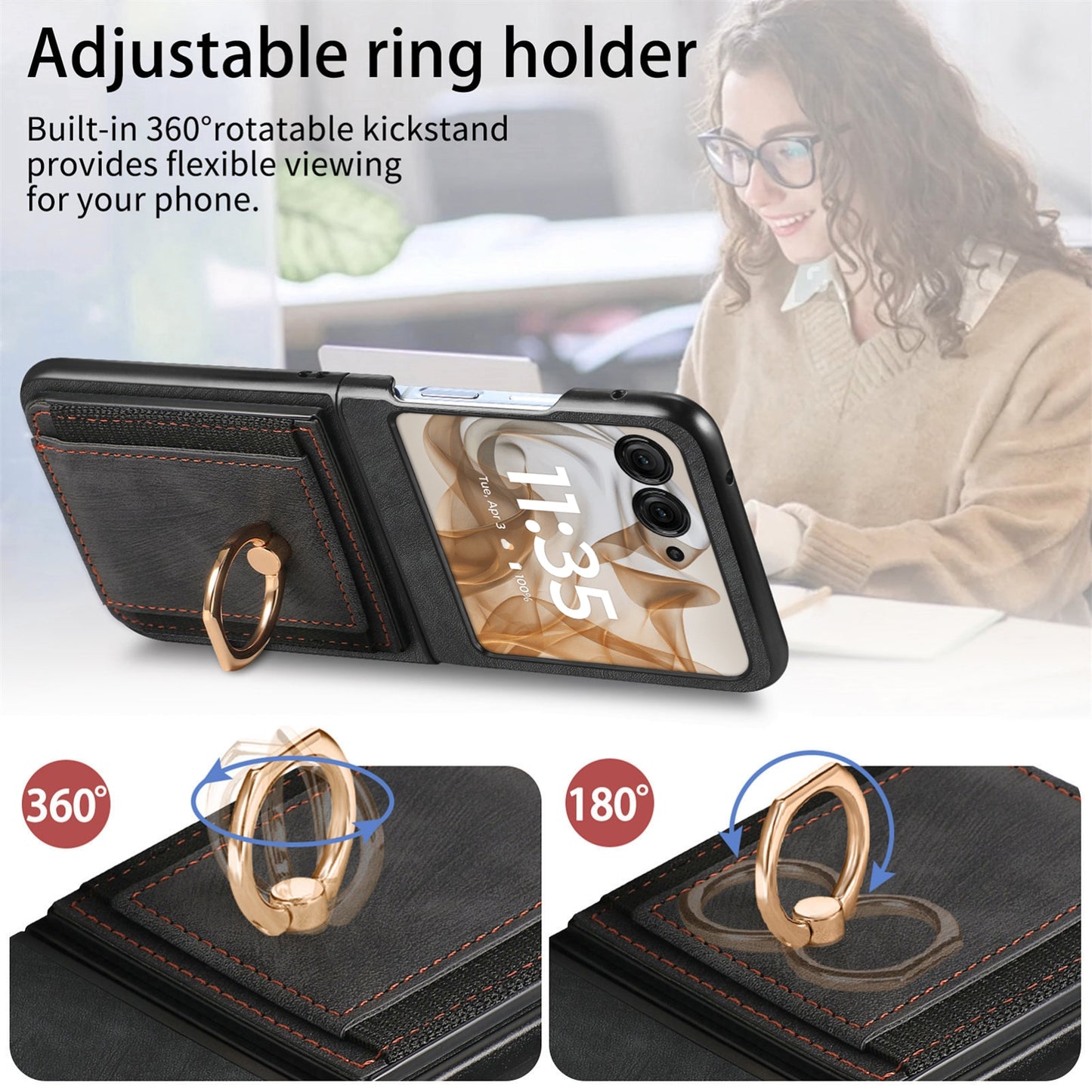 For Motorola Razr 50 Ultra Retro Skin-feel Ring Card Bag Phone Case(Black)