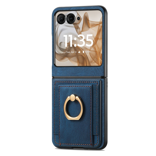 For Motorola Razr 50 Ultra Retro Skin-feel Ring Card Bag Phone Case(Blue)