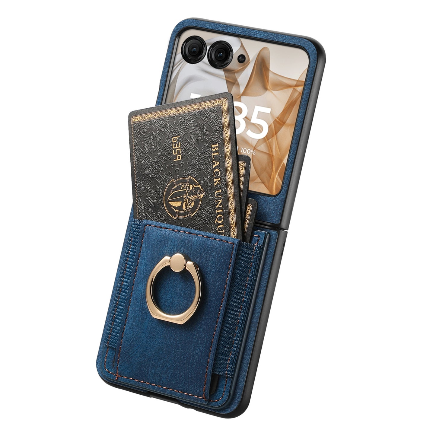 For Motorola Razr 50 Ultra Retro Skin-feel Ring Card Bag Phone Case(Blue)