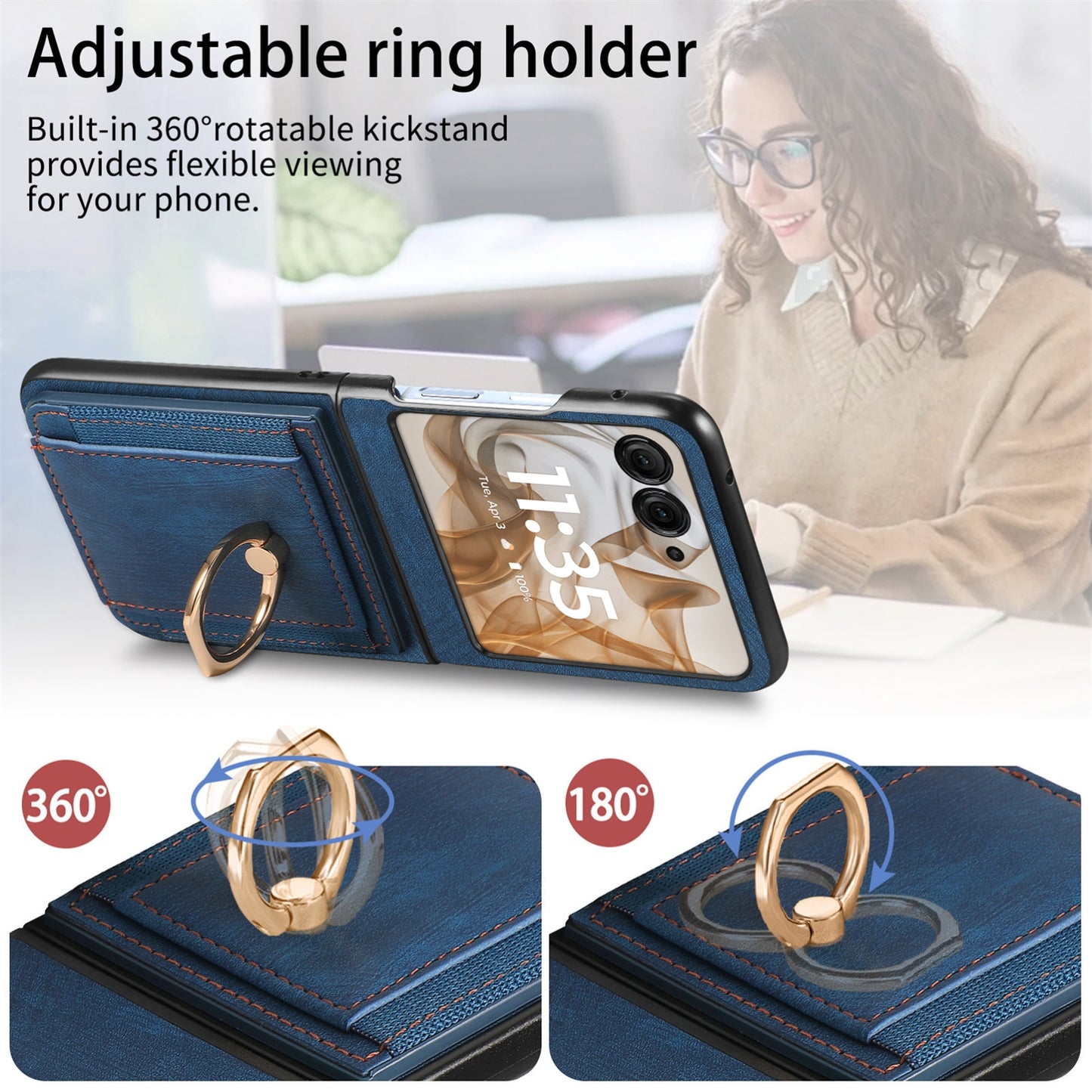 For Motorola Razr 50 Ultra Retro Skin-feel Ring Card Bag Phone Case(Blue)
