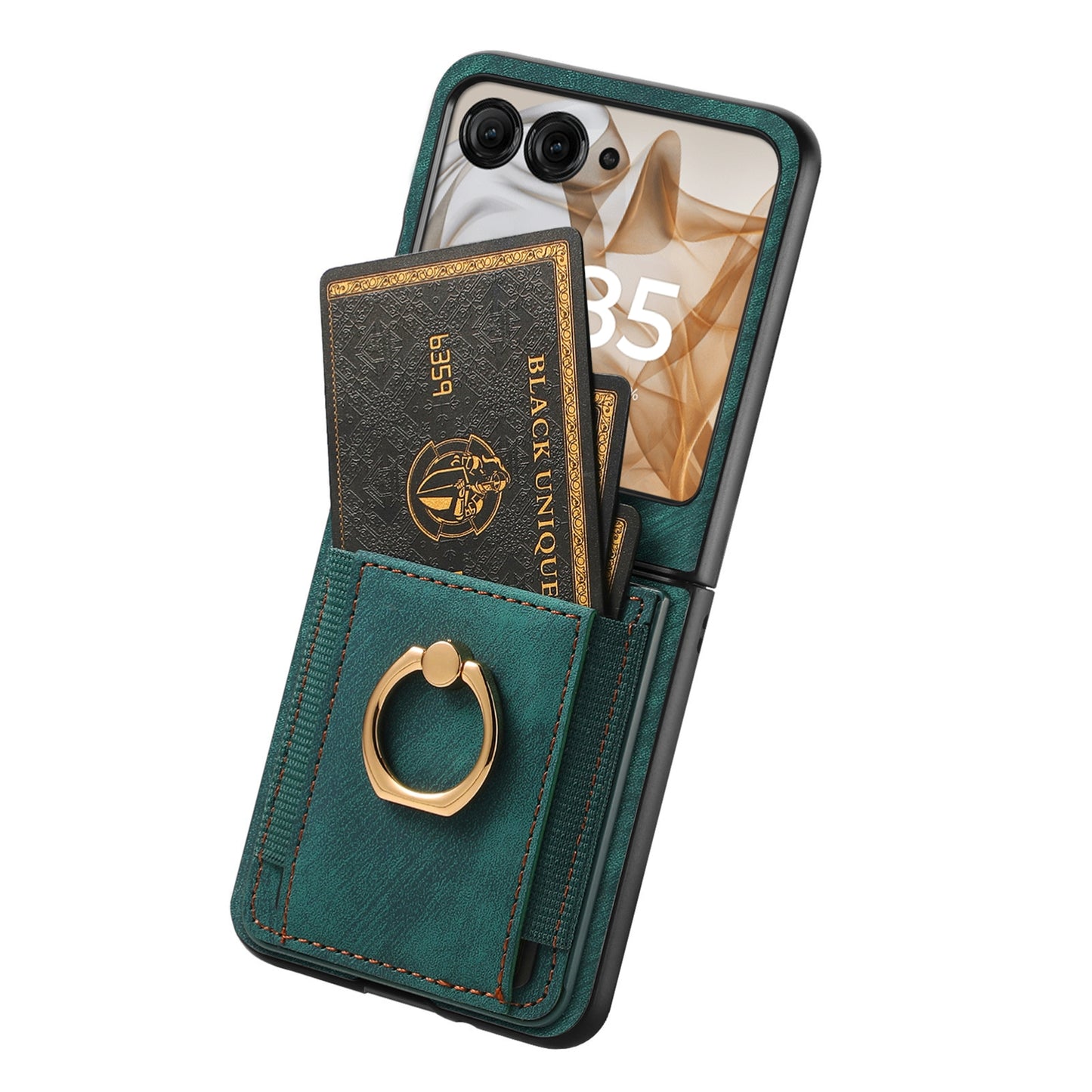 For Motorola Razr 50 Ultra Retro Skin-feel Ring Card Bag Phone Case(Green)