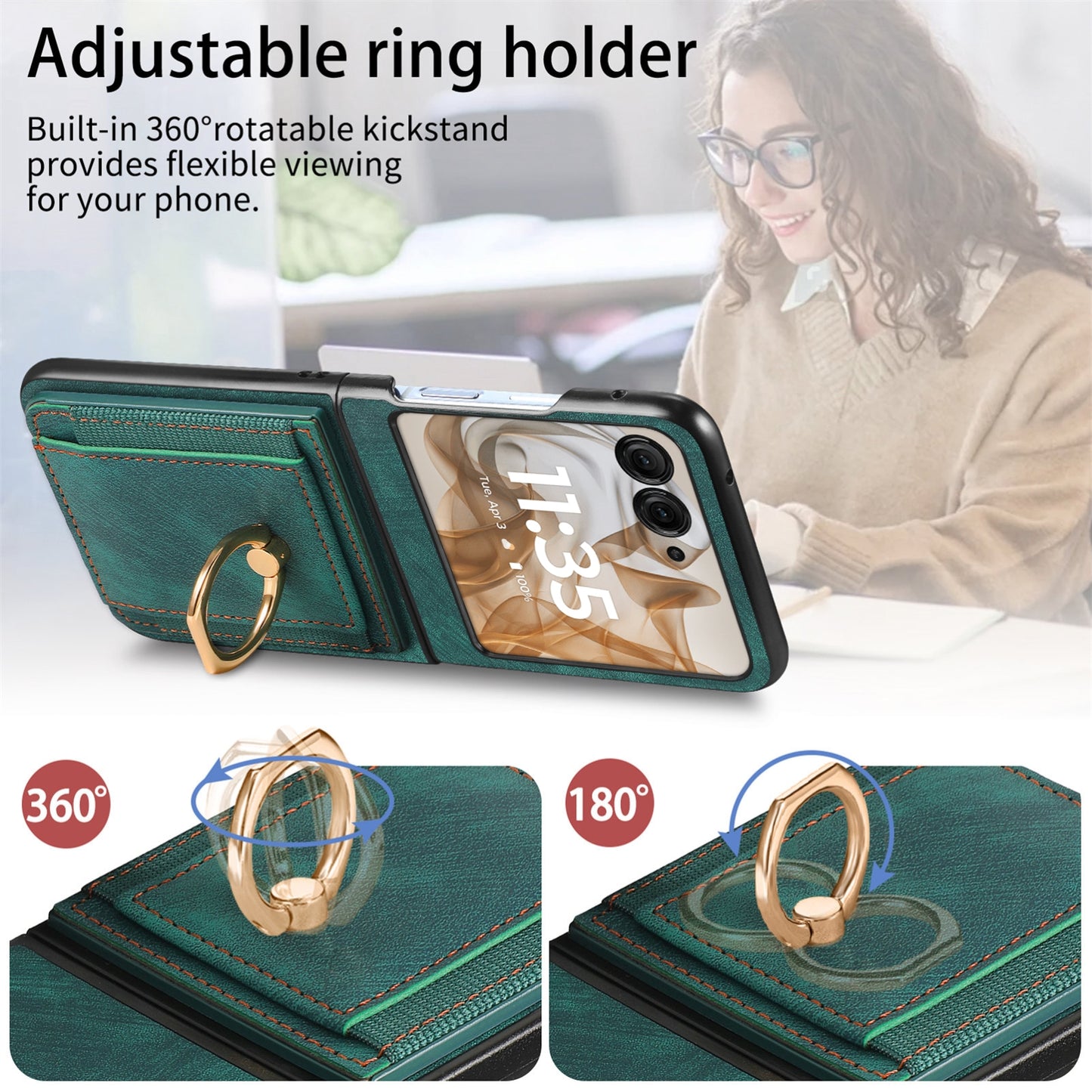 For Motorola Razr 50 Ultra Retro Skin-feel Ring Card Bag Phone Case(Green)