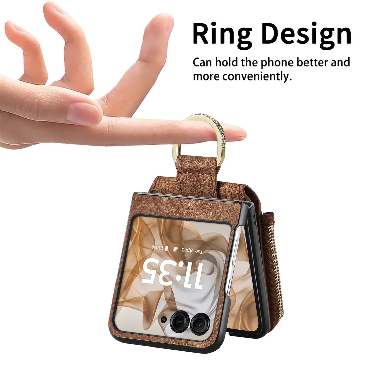 For Motorola Razr 50 Ultra Retro Ring Vertical Zipper Wallet Phone Case(Brown)