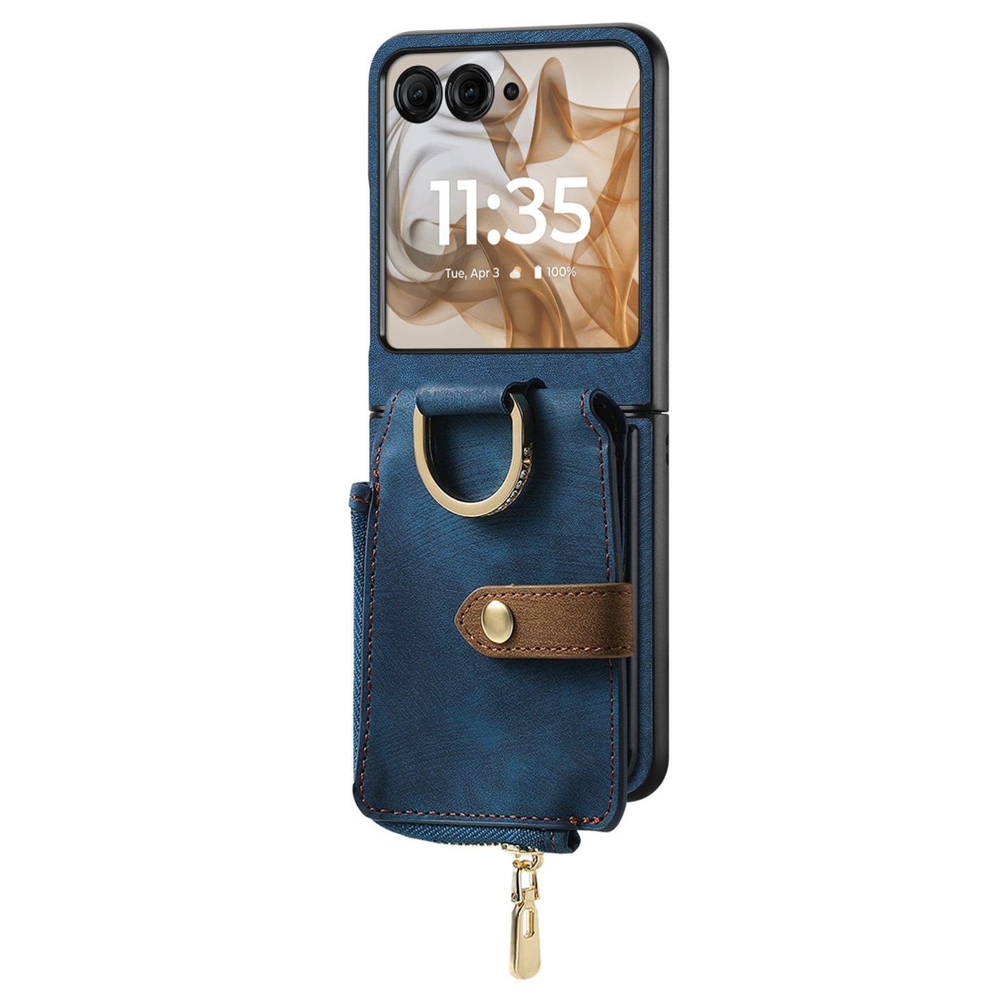 For Motorola Razr 50 Ultra Retro Ring Vertical Zipper Wallet Phone Case(Blue)