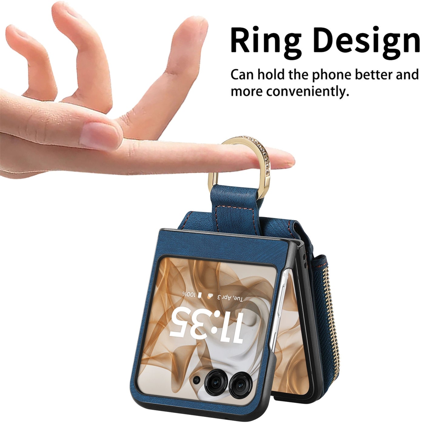 For Motorola Razr 50 Ultra Retro Ring Vertical Zipper Wallet Phone Case(Blue)