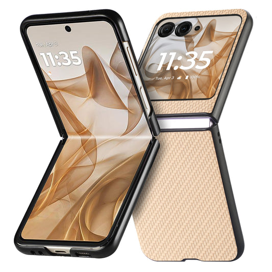 For Motorola Razr 50 Ultra Carbon Fiber Texture Leather Back Phone Case(Khaki)