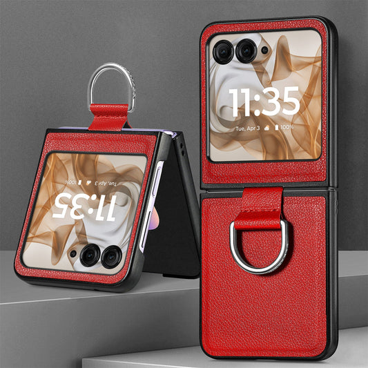 For Motorola Razr 50 Ultra Litchi Texture Leather Ring Fold Phone Case(Red)