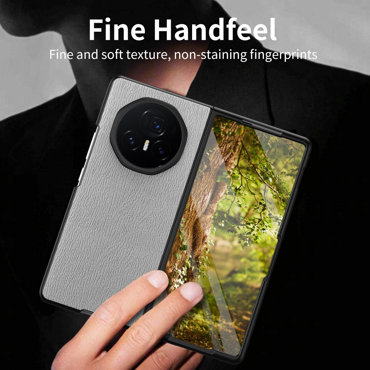 For Honor Magic V3 Tree Bark Leather Shockproof Phone Case(White)