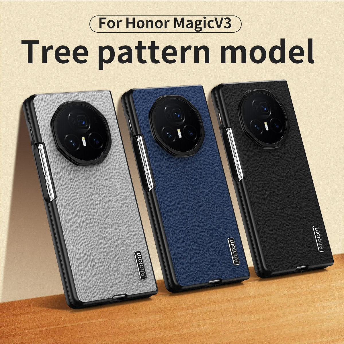 For Honor Magic V3 Tree Bark Leather Shockproof Phone Case(Blue)