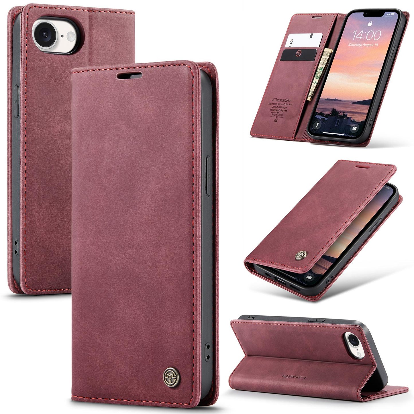 For iPhone 16e CaseMe 013 Multifunctional Horizontal Flip Leather Phone Case(Red)