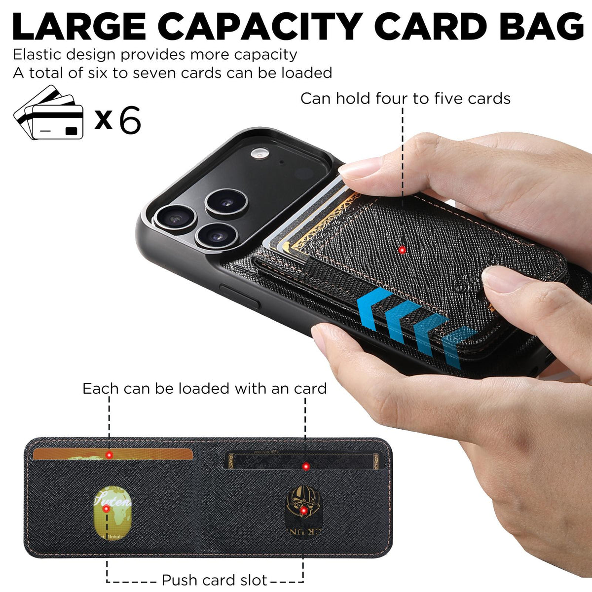 Compatible with iPhone 18 Pro Max Suteni H17 Cross Grain Leather MagSafe Detachable Wallet Phone Case - Black