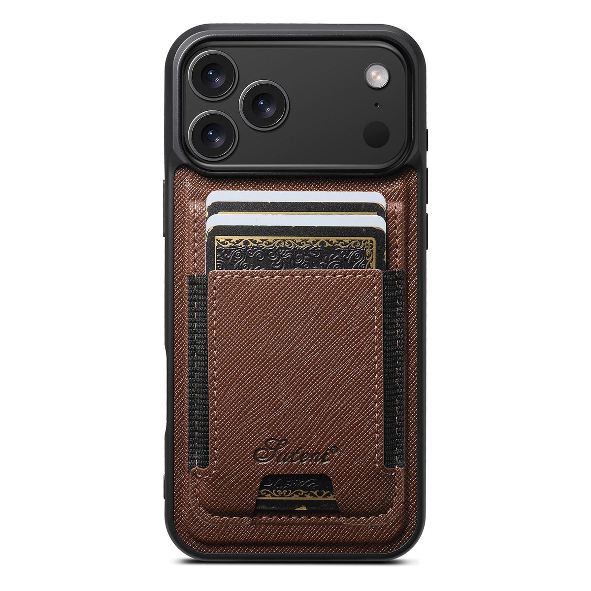 Compatible with iPhone 18 Pro Max Suteni H17 Cross Grain Leather MagSafe Detachable Wallet Phone Case - Brown