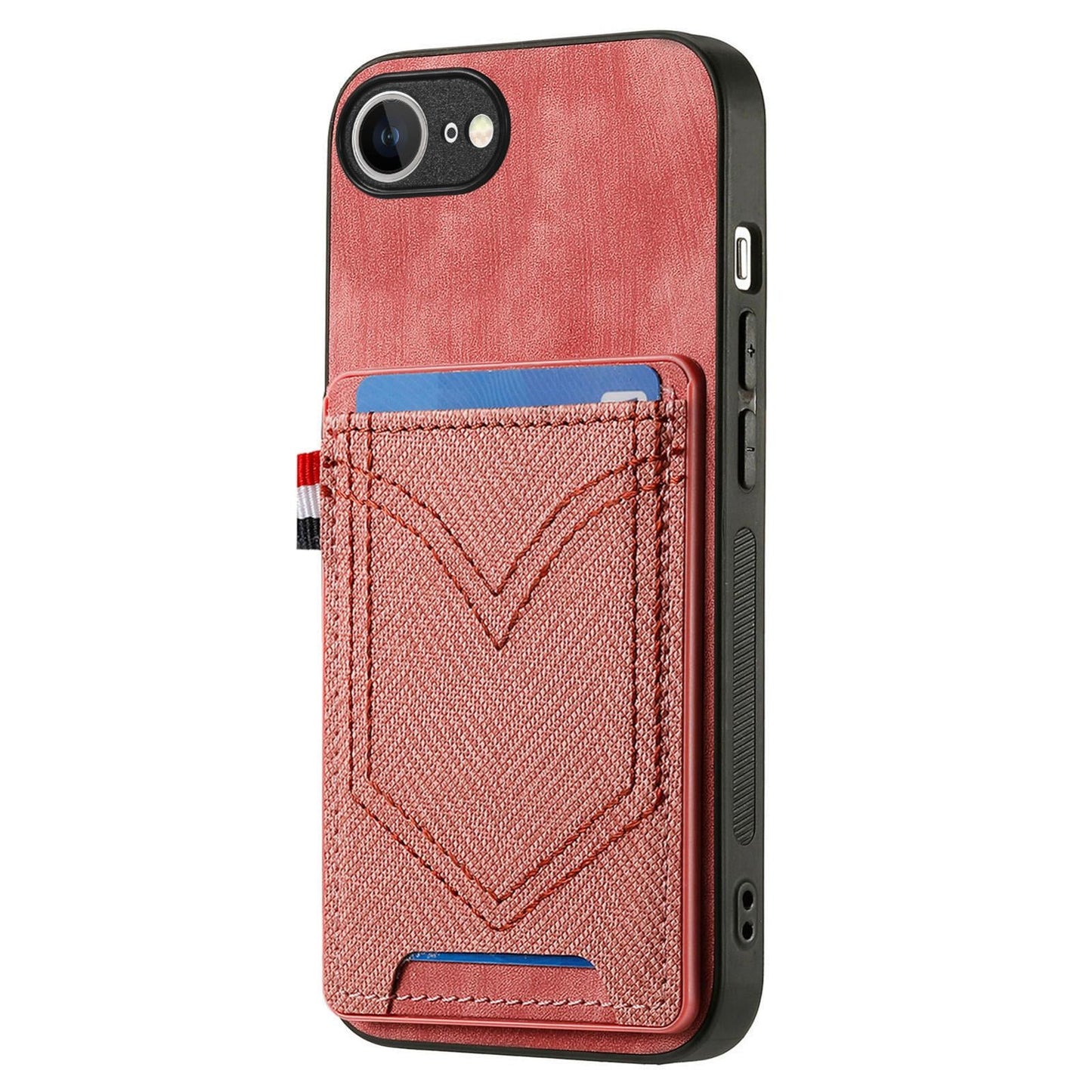 For iPhone 16e Denim Texture Leather Skin Phone Case with Card Slot(Pink)
