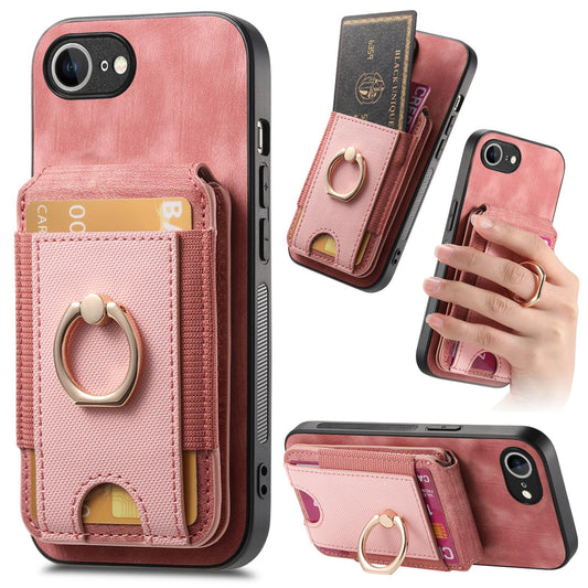 For iPhone 16e Retro Splitable Magnetic Stand Card Bag Leather Phone Case(Pink)