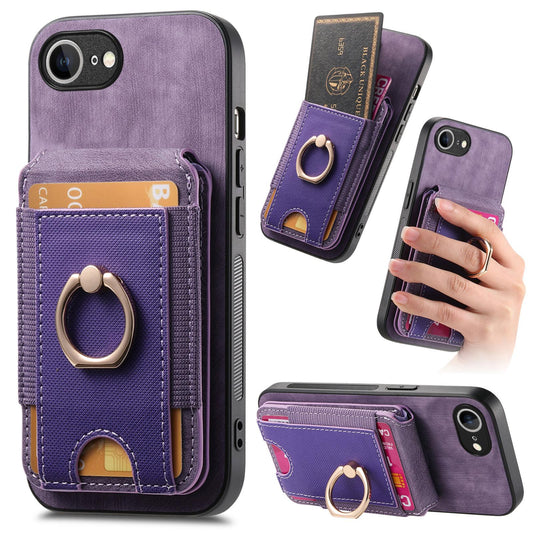 For iPhone 16e Retro Splitable Magnetic Stand Card Bag Leather Phone Case(Purple)