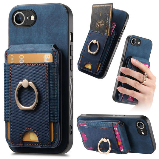 For iPhone 16e Retro Splitable Magnetic Stand Card Bag Leather Phone Case(Blue)