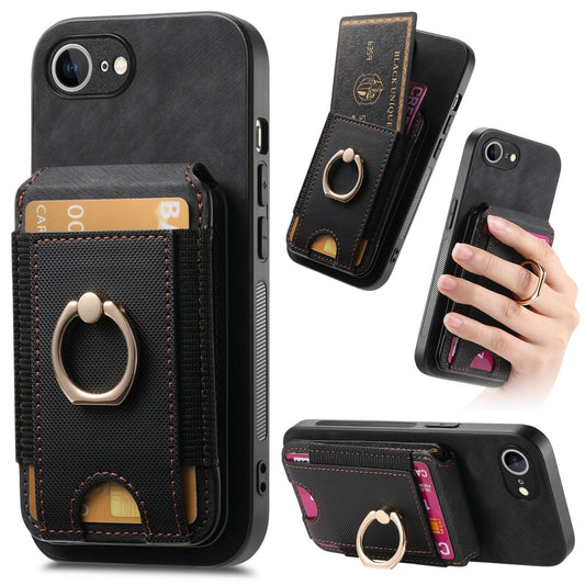 For iPhone 16e Retro Splitable Magnetic Stand Card Bag Leather Phone Case(Black)