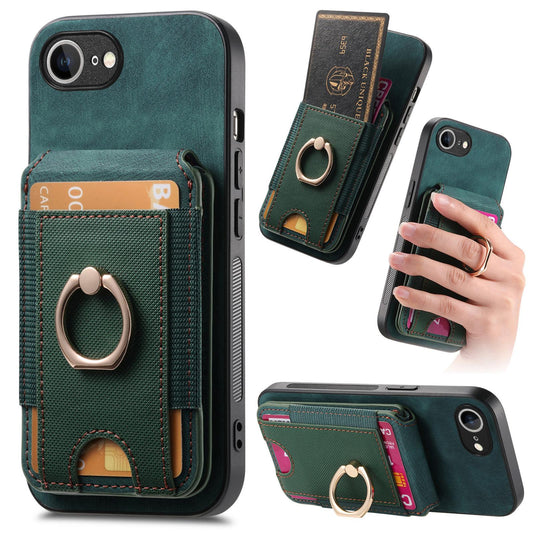 For iPhone 16e Retro Splitable Magnetic Stand Card Bag Leather Phone Case(Green)