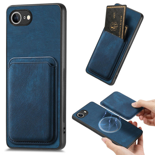 For iPhone 16e Retro Leather Card Bag Magnetic Phone Case(Blue)