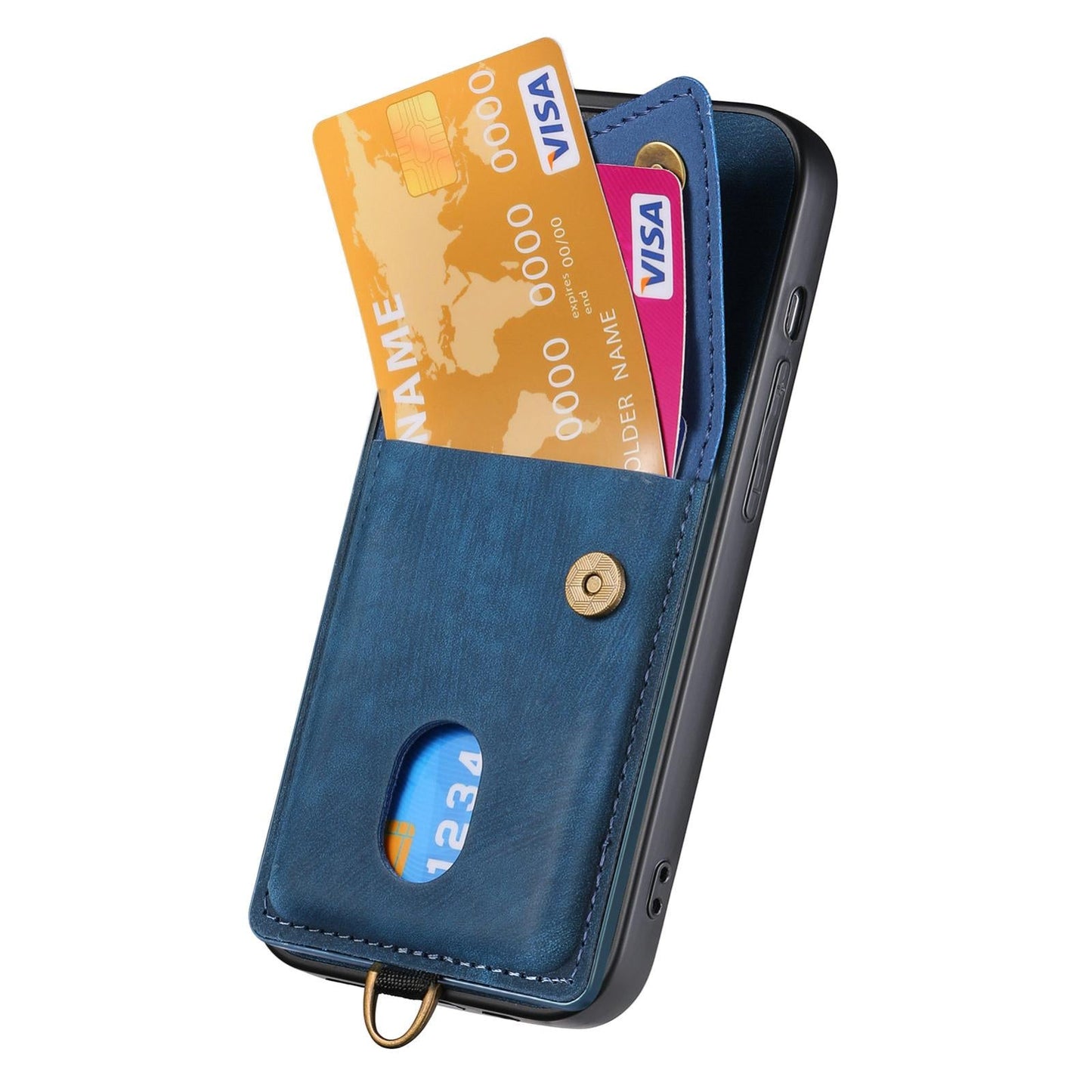 For iPhone 16e Retro Card Wallet Fold Leather Phone Case with Strap(Blue)