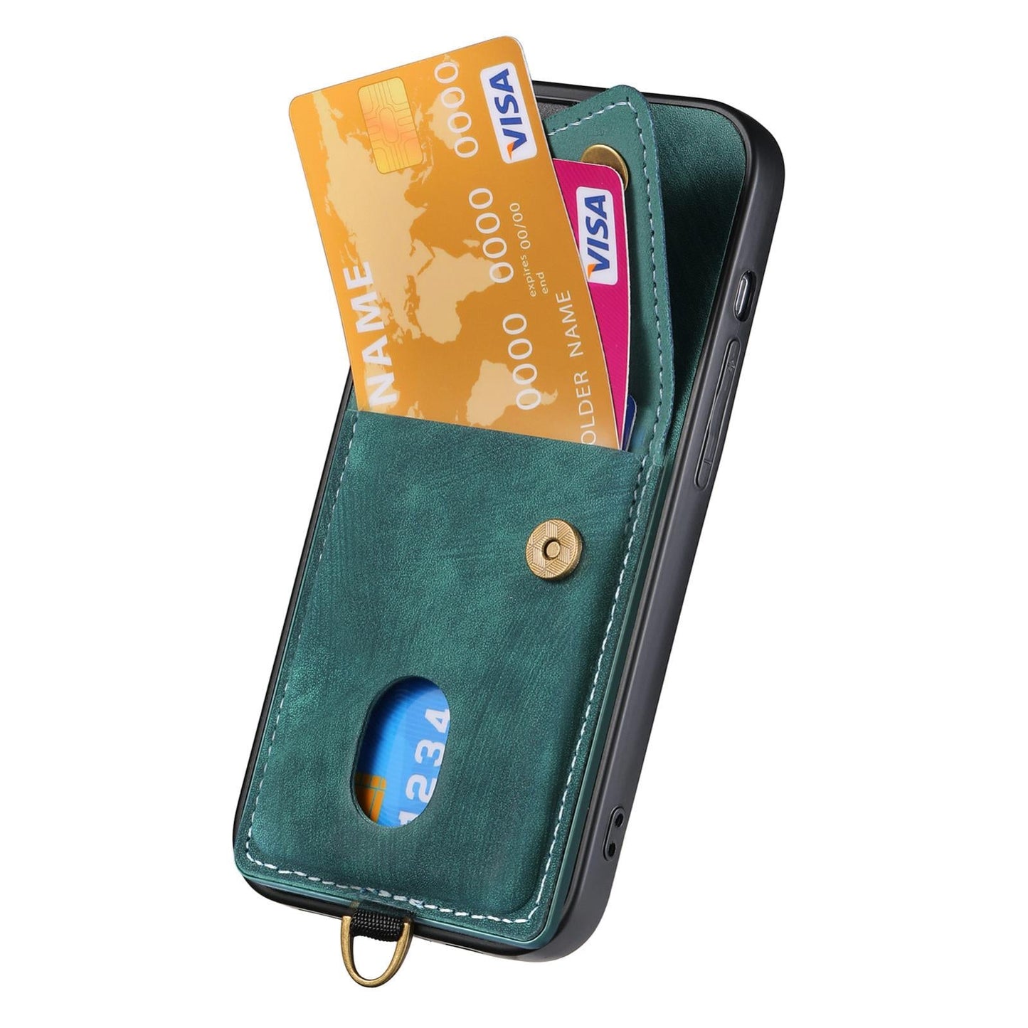 For iPhone 16e Retro Card Wallet Fold Leather Phone Case with Strap(Green)