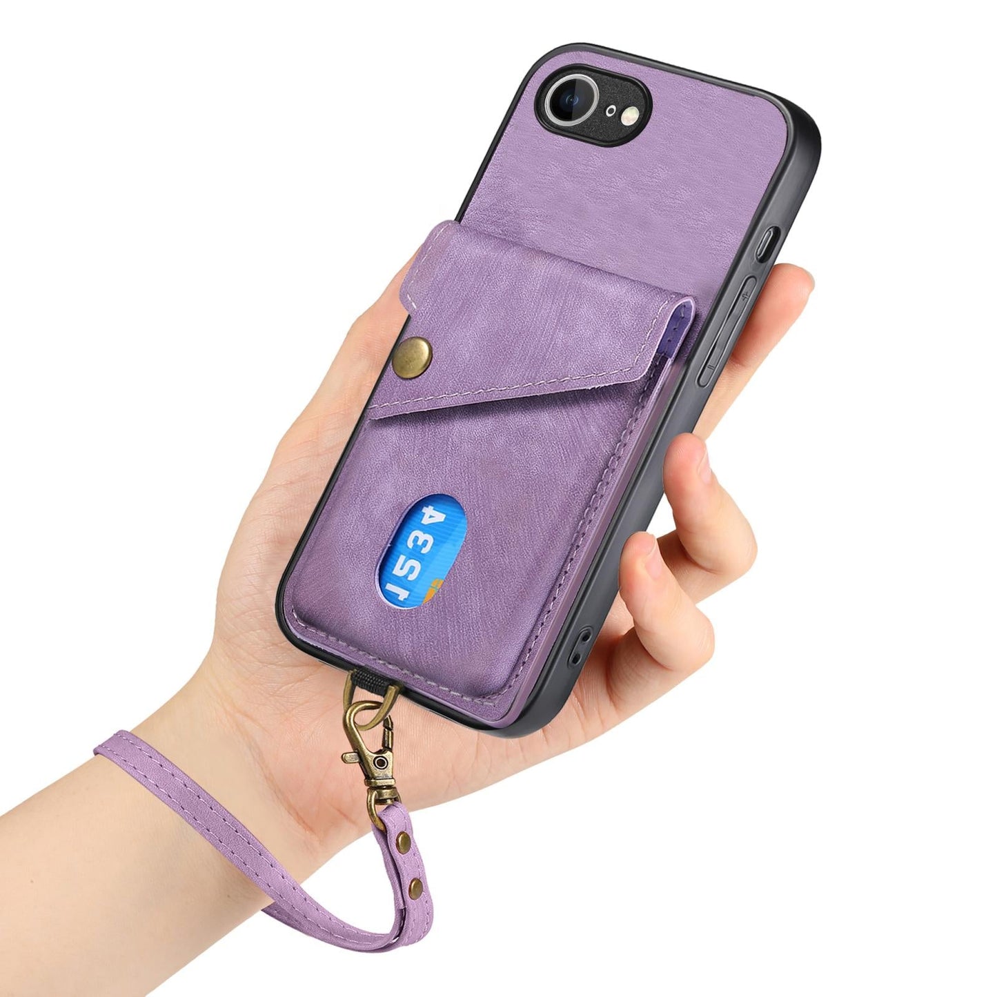 For iPhone 16e Retro Card Wallet Fold Leather Phone Case with Strap(Purple)